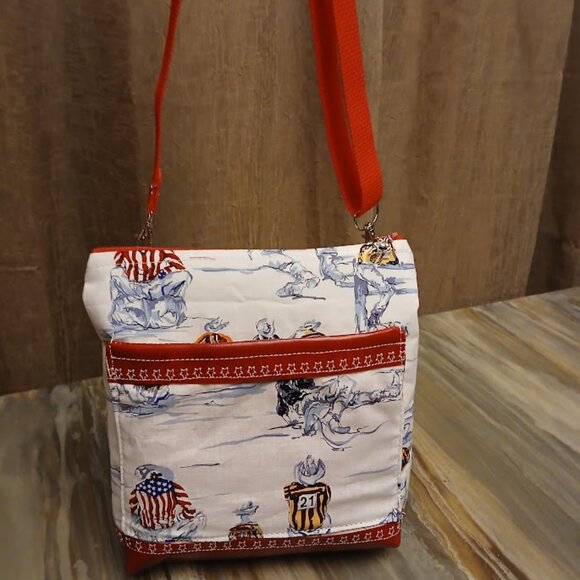 New Travel Sling Crossbody Western Cowboy Rodeo Faux Leather trim Red white blue - Picture 6 of 11